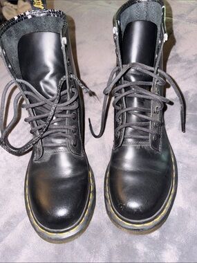 Authentic Dr. Martens Black Leather Combat Boots with Yellow Stitching